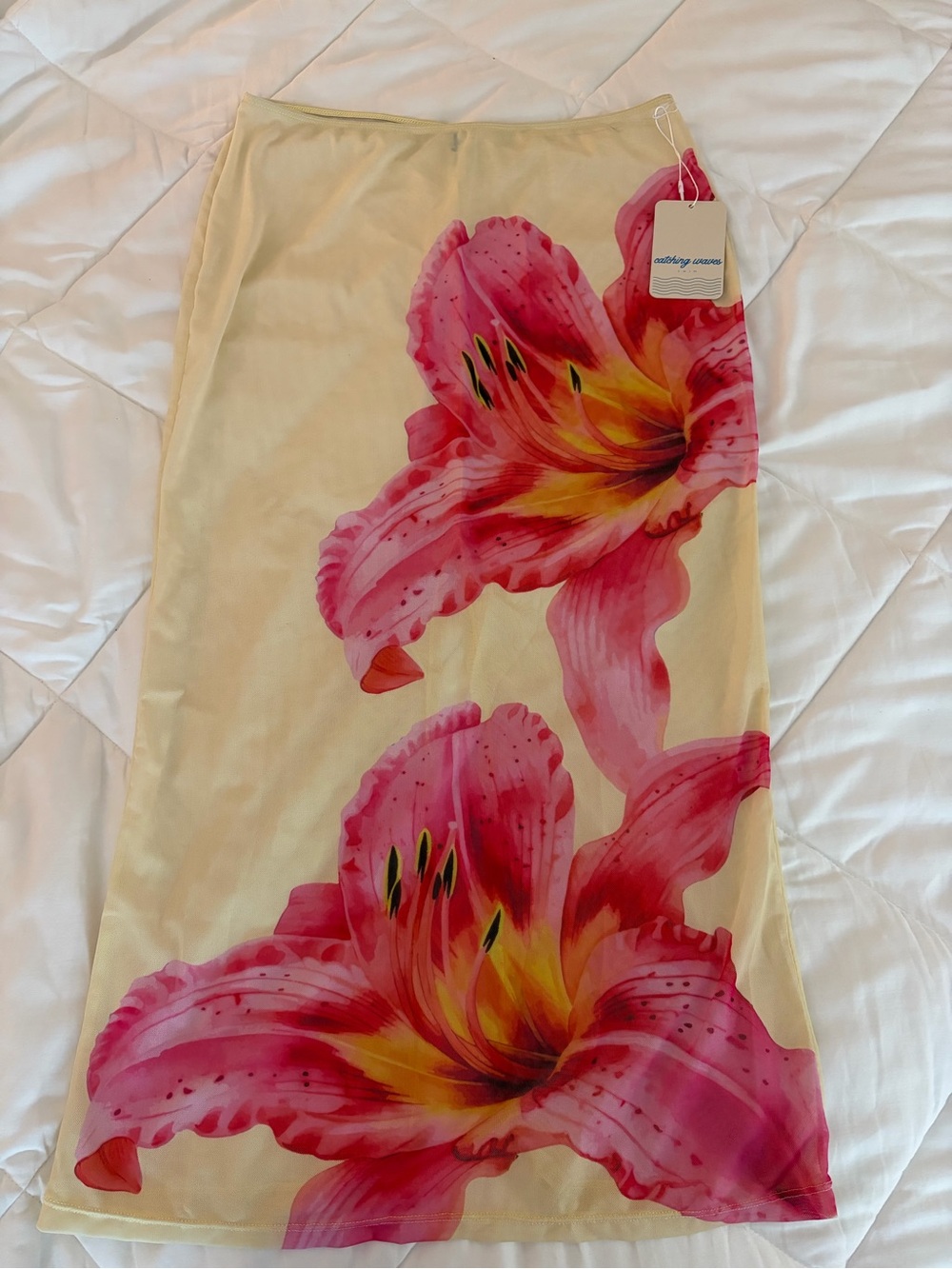 Floral Pink Lily Swim Coverup Skirt - Cream & Pink